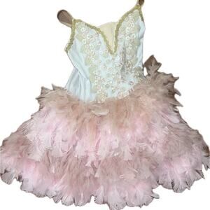 pink white gold ballet feather tutu costume dress multiple sizes see measurement